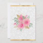 水彩ピンクと金ゴールド結婚の花 招待状 (裏面)