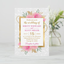 水彩ピンクと金ゴールド結婚の花