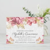 水彩ピンクと金ゴールド花キンセアニェラ 招待状 (スタンド正面)