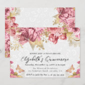 水彩ピンクと金ゴールド花キンセアニェラ 招待状 (正面/裏面)