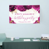 水彩ピンクと金ゴールド花誕生日 横断幕 (トレードショー)