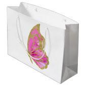 水彩ピンクと金ゴールド蝶 ラージペーパーバッグ (裏面アングル)