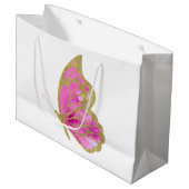水彩ピンクと金ゴールド蝶 ラージペーパーバッグ (正面アングル)