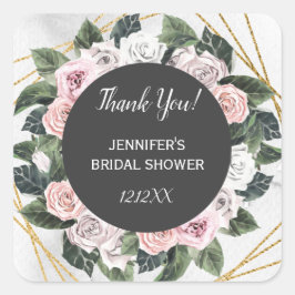 水彩ピンクと金ゴールド スクエアシール