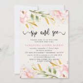 水彩ピンクと金ゴールドSipと 招待状 (正面)