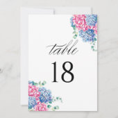 水彩ピンクと青あじさいテーブル番号 (正面)