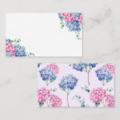 水彩ピンクと青あじさい結婚のフローラ プレイスカード (正面/裏面)