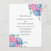 水彩ピンクと青あじさい結婚式RSVP インビテーションポストカード (正面)