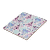 水彩ピンクと青のヤシの木のパターン タイル (側面)