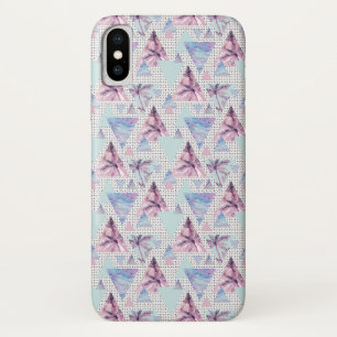 水彩ピンクと青のヤシの木のパターン iPhone X ケース