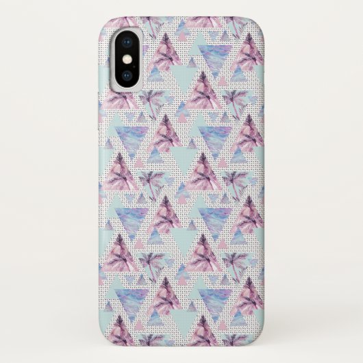 水彩ピンクと青のヤシの木のパターン Case-Mate iPhoneケース (裏面)