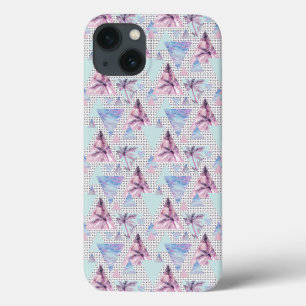 水彩ピンクと青のヤシの木のパターン iPhone 13ケース