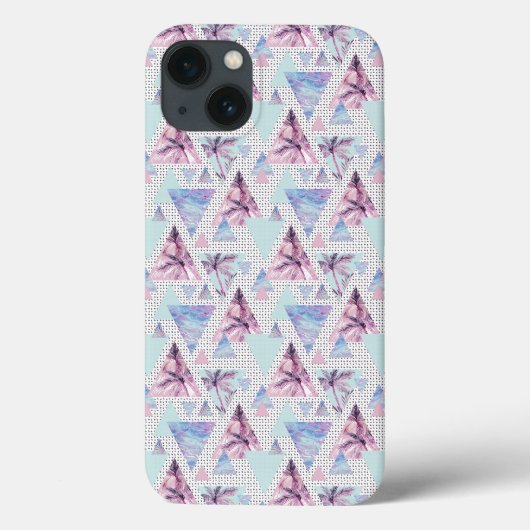 水彩ピンクと青のヤシの木のパターン Case-Mate iPhoneケース (裏面)