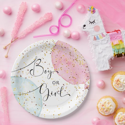 水彩ピンクと青の性別の表示パーティー ペーパープレート (パーティー)