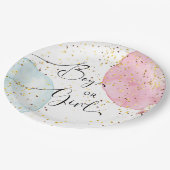 水彩ピンクと青の性別の表示パーティー ペーパープレート (アングル)