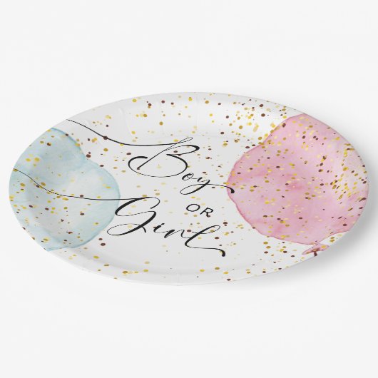 水彩ピンクと青の性別の表示パーティー ペーパープレート (アングル)