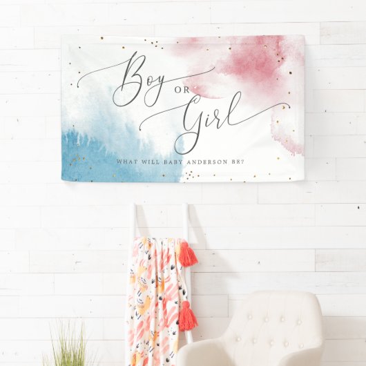 水彩ピンクと青の性別の表示パーティー 横断幕 (インサイチュ)