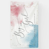 水彩ピンクと青の性別の表示パーティー 横断幕 (縦)