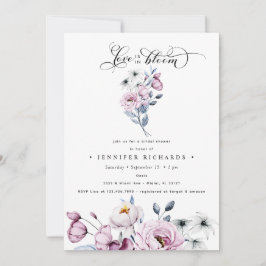 水彩ピンクと青の花のブライダルシャワー 招待状