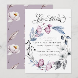 水彩ピンクと青の花のブライダルシャワー 招待状