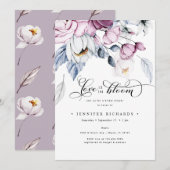 水彩ピンクと青の花のブライダルシャワー 招待状 (正面/裏面)