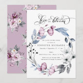 水彩ピンクと青の花のブライダルシャワー 招待状 (正面/裏面)