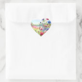 水彩ピンクと青の花の草原 ハートシール (バッグ)