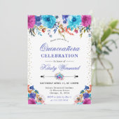 水彩ピンクと青の花キンセアニェラ 招待状 (スタンド正面)