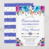 水彩ピンクと青の花キンセアニェラ 招待状 (正面/裏面)