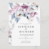 水彩ピンクと青の花リハーサルディナー 招待状 (正面/裏面)