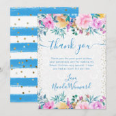 水彩ピンクと青の花甘16 サンキューカード (正面/裏面)