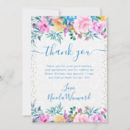 水彩ピンクと青の花甘16 サンキューカード