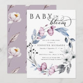 水彩ピンクと青の花赤ちゃんシャワー 招待状 (正面/裏面)