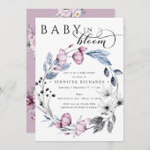 水彩ピンクと青の花赤ちゃんシャワー 招待状 (正面/裏面)
