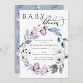 水彩ピンクと青の花赤ちゃんシャワー 招待状 (正面/裏面)