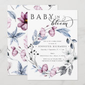 水彩ピンクと青の花赤ちゃんシャワー 招待状 (正面/裏面)