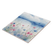 水彩ピンクと青の野生の花ワイルドフラワー タイル (側面)