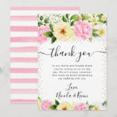 水彩ピンクと黄結婚色 サンキューカード (正面/裏面)