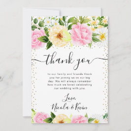 水彩ピンクと黄結婚色 サンキューカード