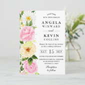 水彩ピンクと黄結婚色 招待状 (スタンド正面)