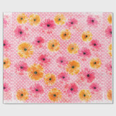 水彩ピンクと黄色のゲルベラの花柄 ラッピングペーパー (フラット)