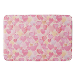 水彩ピンクと黄色のハートかわいいロマンチック バスマット