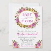 水彩ピンクと黄色のリースベビーシャワー 招待状 (正面)