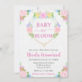 水彩ピンクと黄色のリースベビーシャワー 招待状 (正面)