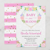 水彩ピンクと黄色のリースベビーシャワー 招待状 (正面/裏面)
