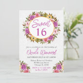 水彩ピンクと黄色の夏のリース甘い16 招待状 (スタンド正面)