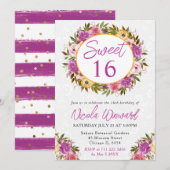 水彩ピンクと黄色の夏のリース甘い16 招待状 (正面/裏面)