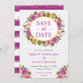 水彩ピンクと黄色の夏のリース結婚ズ セーブザデート (正面/裏面)