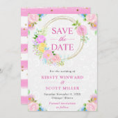 水彩ピンクと黄色の夏のリース結婚ズ セーブザデート (正面/裏面)