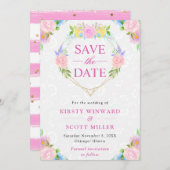 水彩ピンクと黄色の夏のリース結婚ズ セーブザデート (正面/裏面)